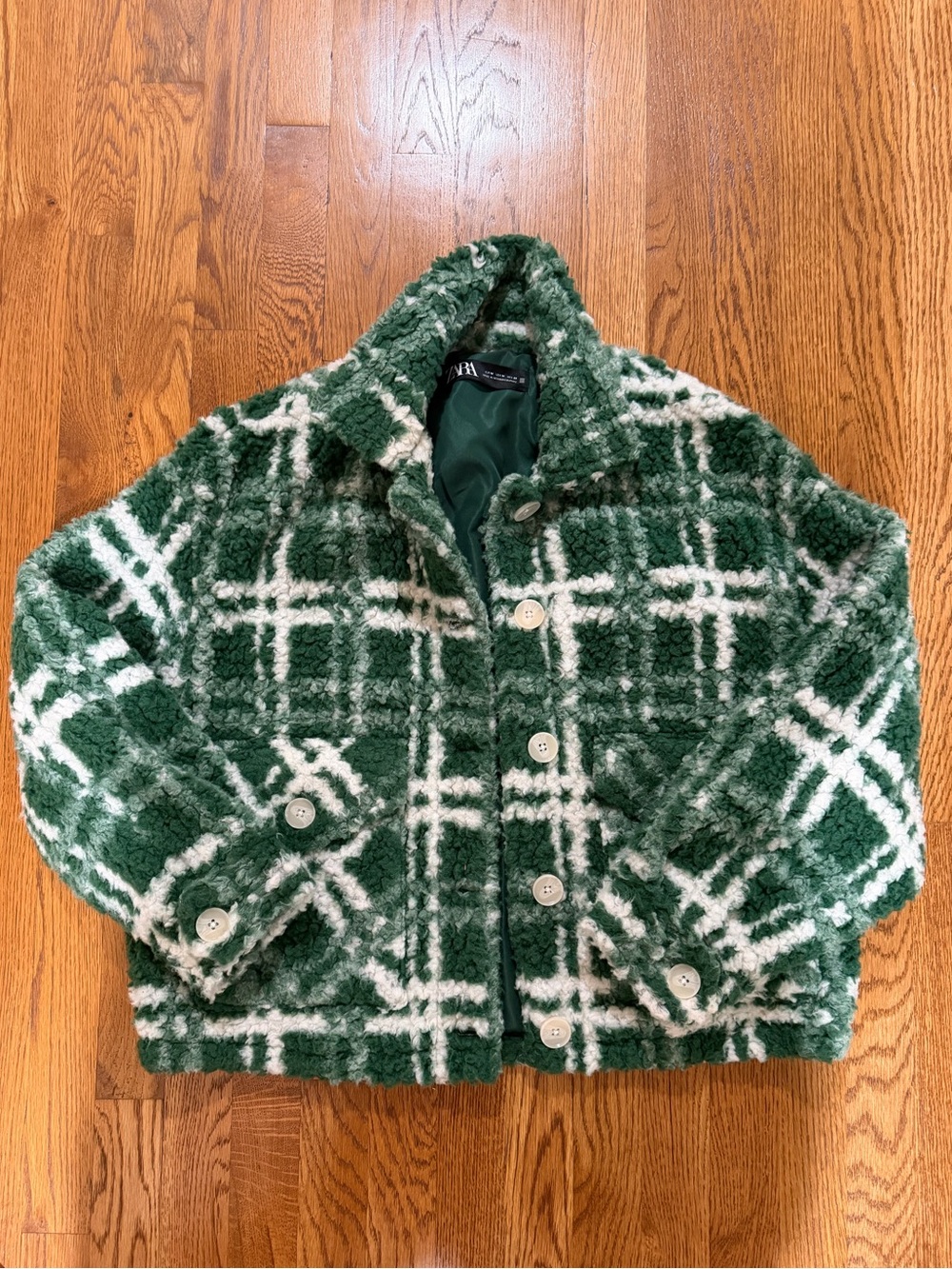 ZARA plaid sherpa cropped jacket